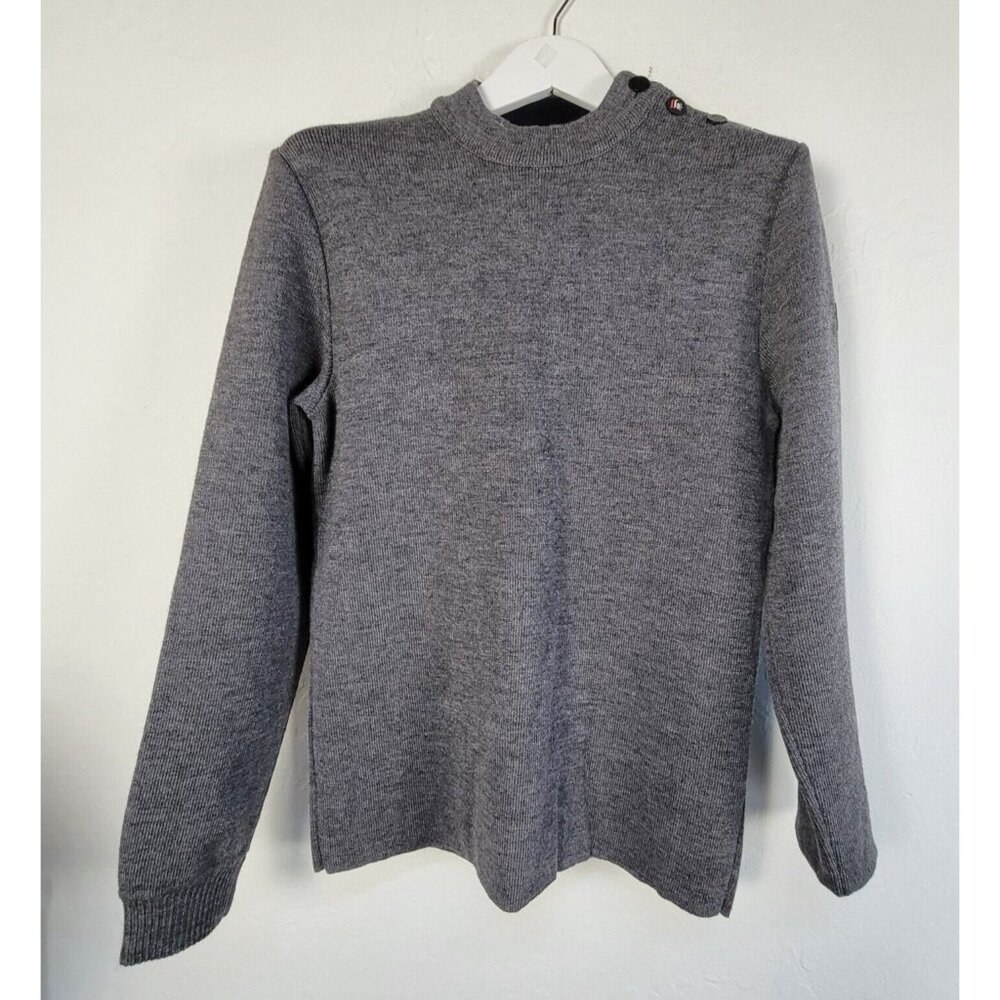 Royal Mer  Bretagne Gray Pure Wool Mock Neck Sweater Womens  Button Accent EUC
